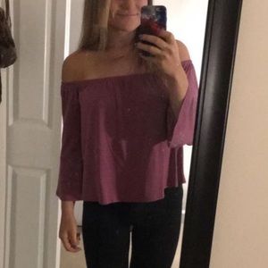 Off the shoulder purple shirt